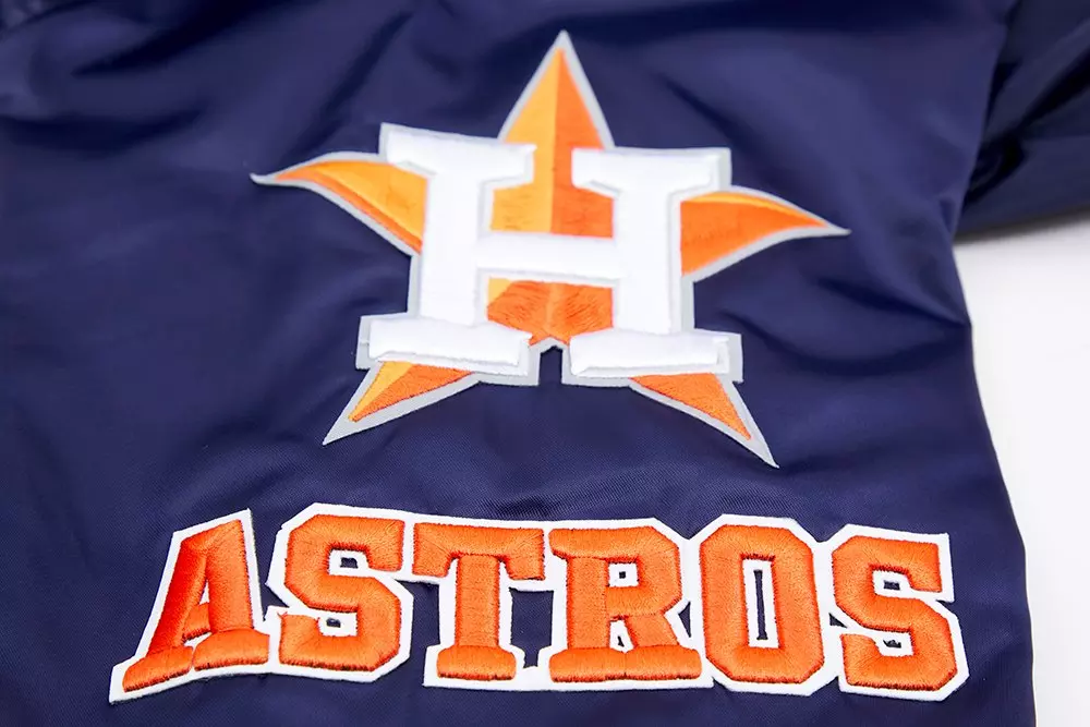 Pro Standard Men's MLB Houston Astros Mashup Rib Satin Jacket - Navy/Orange - NAVY/ORANGE