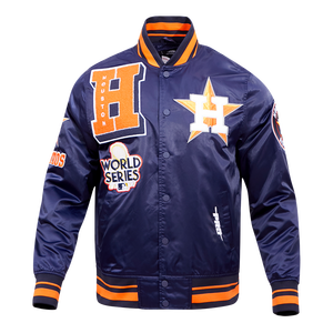 Pro Standard Men's MLB Houston Astros Mashup Rib Satin Jacket -Navy/Orange
