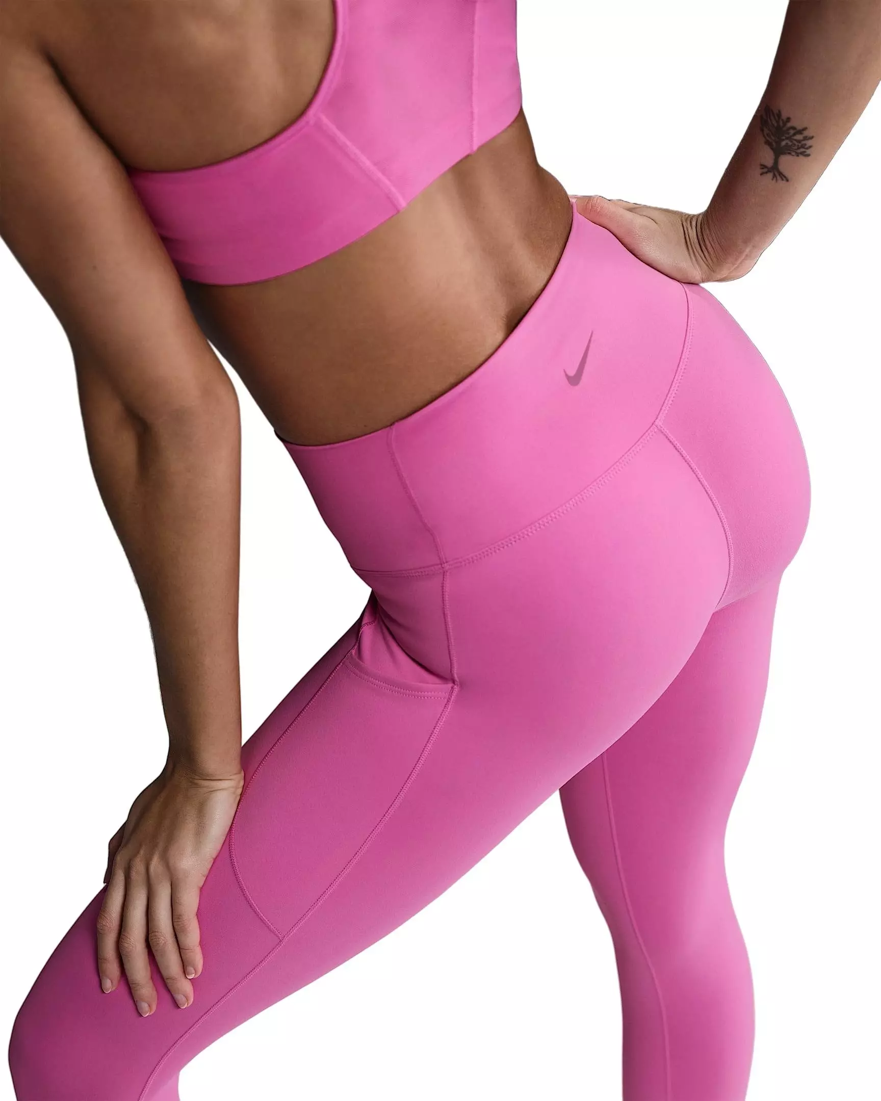Nike Women's One High-Waisted 7/8 Leggings with Pockets -Pink - PINK