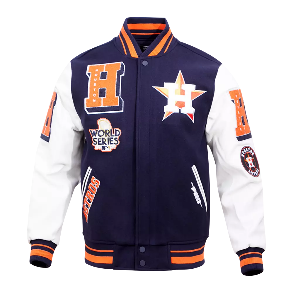 Pro Standard Men's MLB Houston Astros Mashup Rib Wool Varsity Jacket -Navy/Orange - NAVY/ORANGE