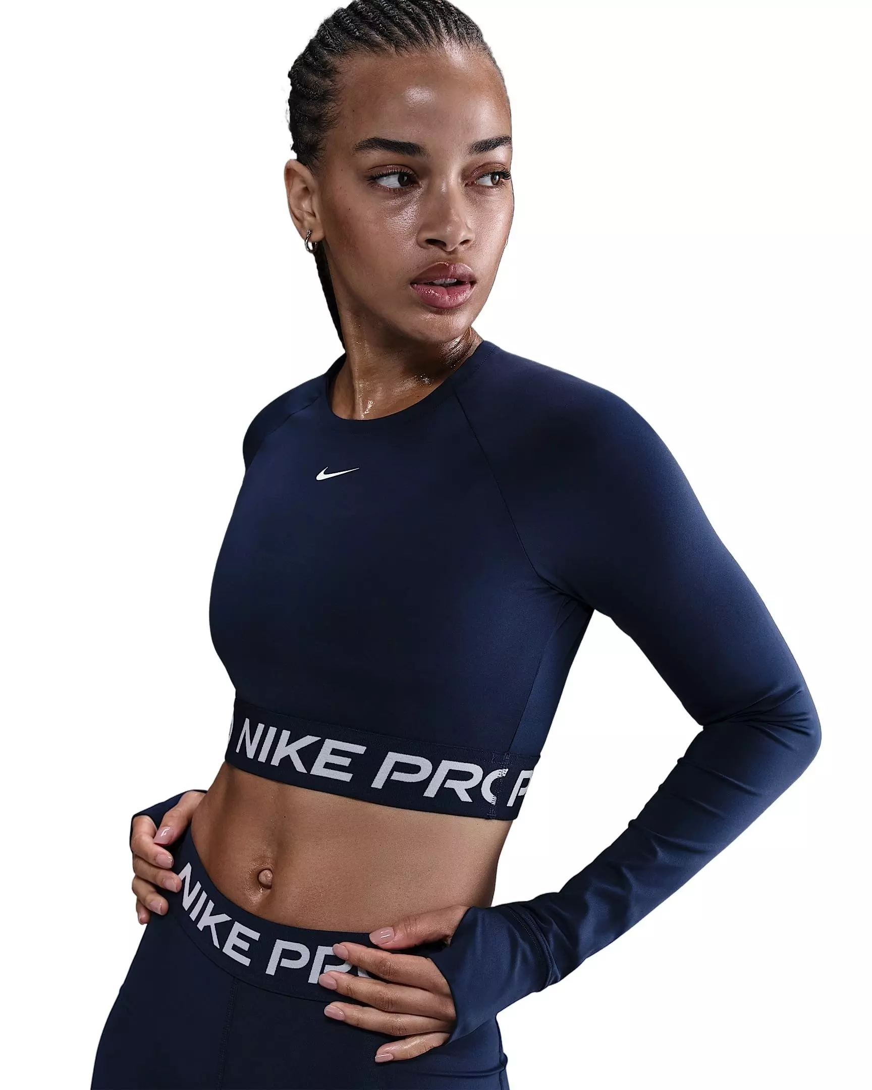 Nike Women's Pro Dri-FIT Cropped Long-Sleeve Top - Navy - NAVY