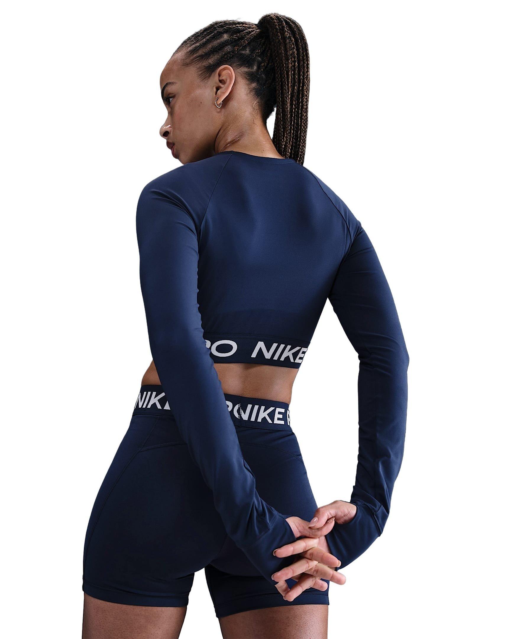 Nike Women's Pro Dri-FIT Cropped Long-Sleeve Top - Navy - NAVY Thumbnail View 2