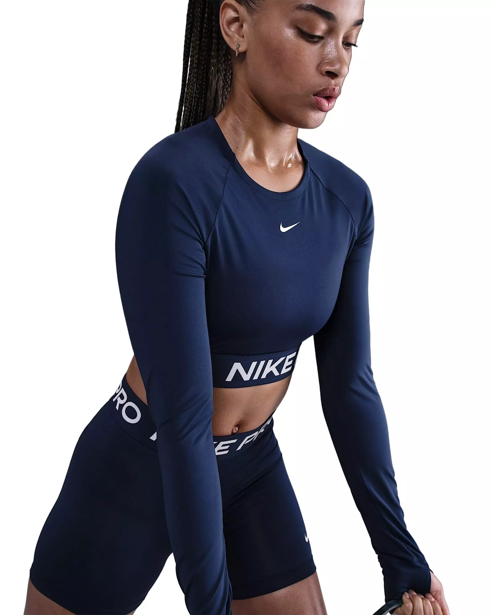 Nike Women's Pro Dri-FIT Cropped Long-Sleeve Top -Navy - NAVY