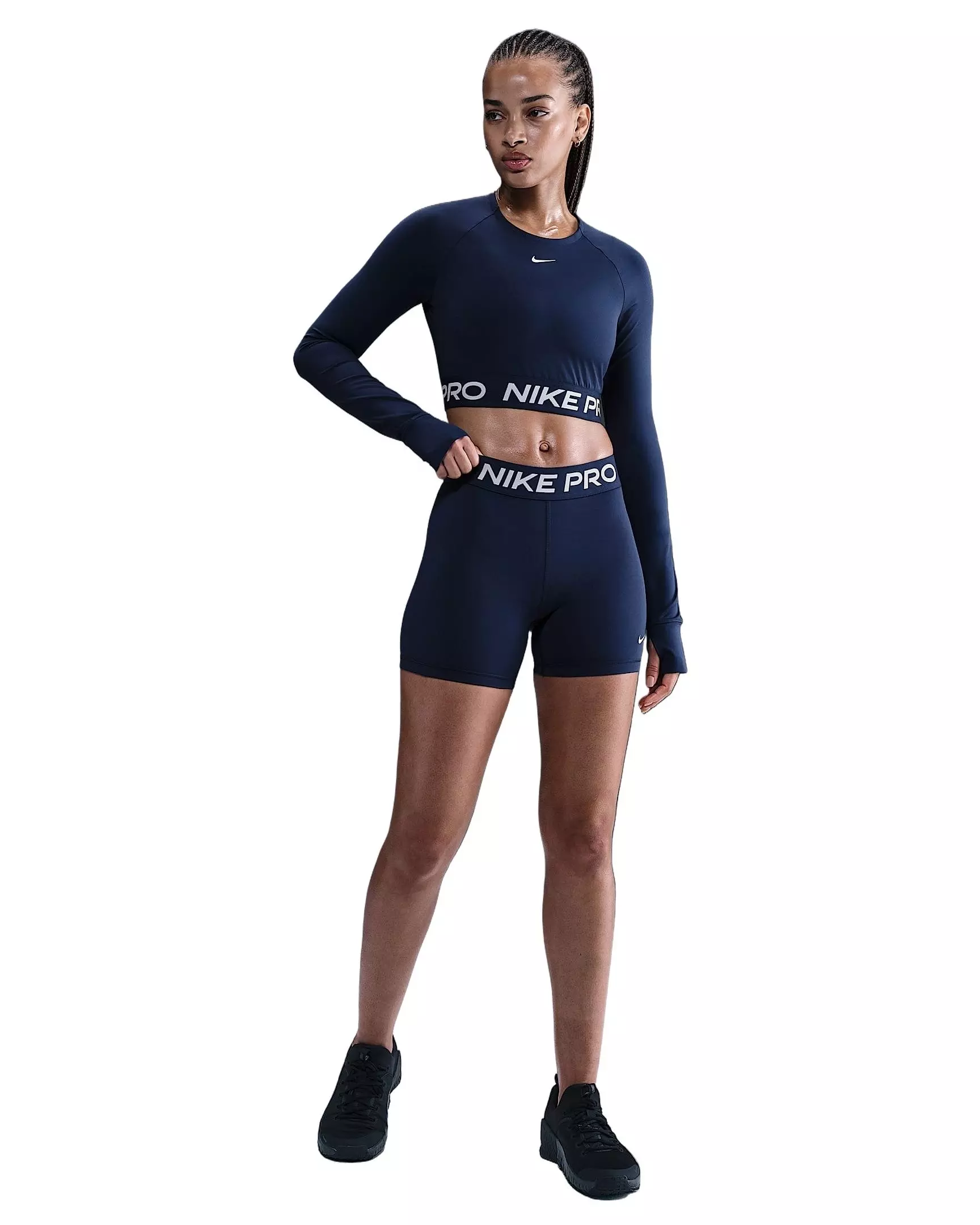 Nike Women's Pro Dri-FIT Cropped Long-Sleeve Top - Navy - NAVY