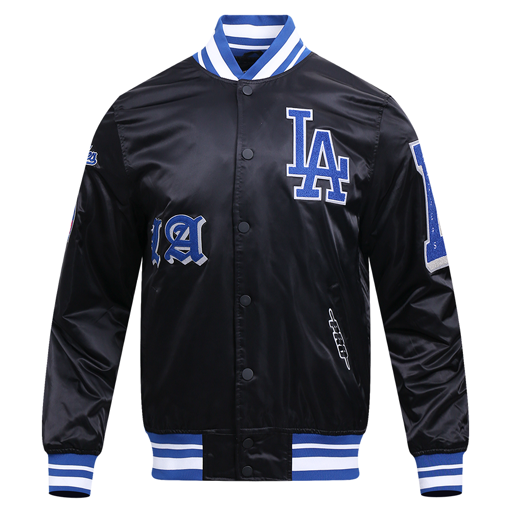 Pro Standard Men's MLB Los Angeles Dodgers Old English Rib Satin Varsity Jacket - Black/Blue - BLACK/BLUE Thumbnail View 1