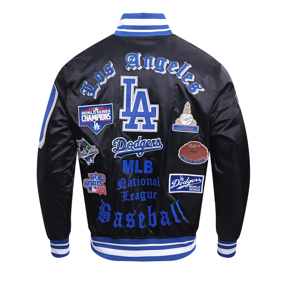 Pro Standard Men's MLB Los Angeles Dodgers Old English Rib Satin Varsity Jacket - Black/Blue - BLACK/BLUE Thumbnail View 2
