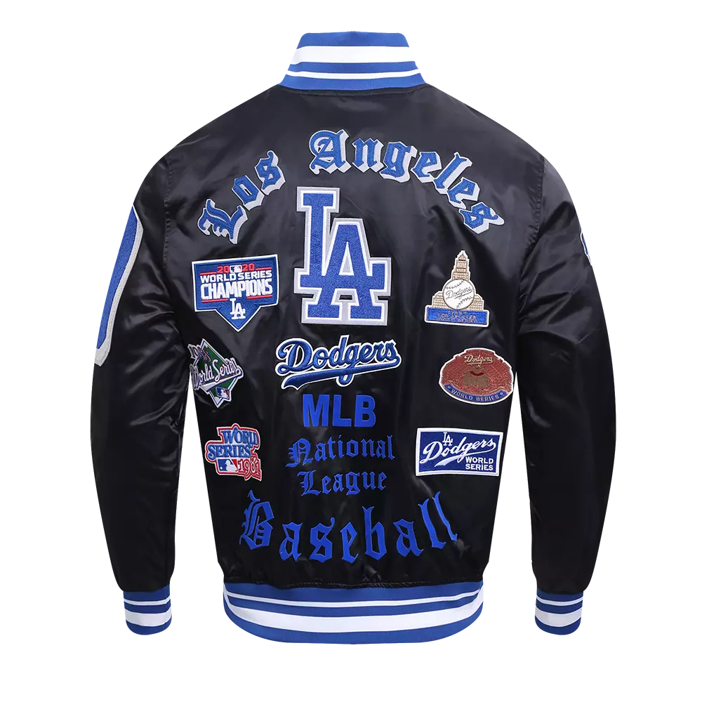 Pro Standard Men's MLB Los Angeles Dodgers Old English Rib Satin Varsity Jacket - Black/Blue - BLACK/BLUE