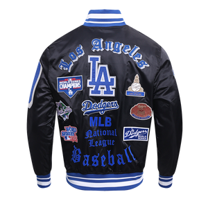 Pro Standard Men's MLB Los Angeles Dodgers Old English Rib Satin Varsity Jacket -Black/Blue