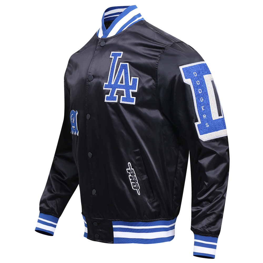 Pro Standard Men's MLB Los Angeles Dodgers Old English Rib Satin Varsity Jacket - Black/Blue - BLACK/BLUE Thumbnail View 3