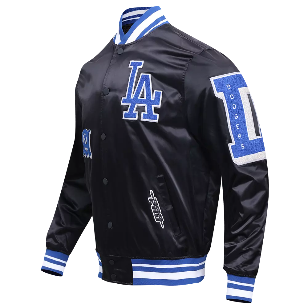 Pro Standard Men's MLB Los Angeles Dodgers Old English Rib Satin Varsity Jacket -Black/Blue - BLACK/BLUE