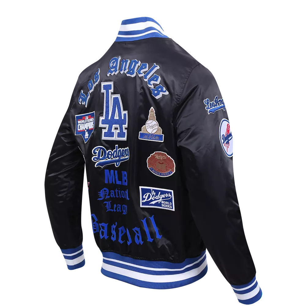 Pro Standard Men's MLB Los Angeles Dodgers Old English Rib Satin Varsity Jacket -Black/Blue - BLACK/BLUE