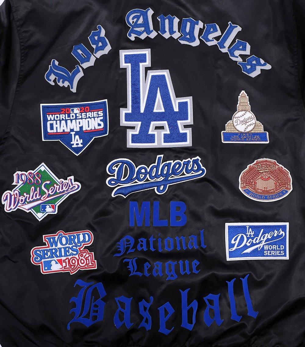 Pro Standard Men's MLB Los Angeles Dodgers Old English Rib Satin Varsity Jacket -Black/Blue - BLACK/BLUE Thumbnail View 6