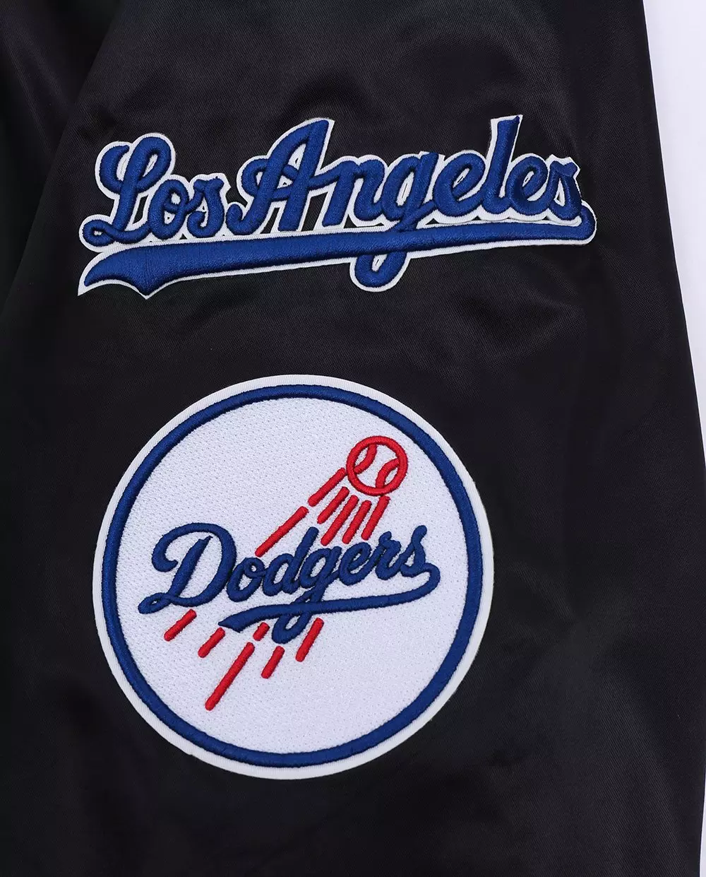Pro Standard Men's MLB Los Angeles Dodgers Old English Rib Satin Varsity Jacket - Black/Blue - BLACK/BLUE