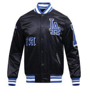 Pro Standard Men's MLB Los Angeles Dodgers Old English Rib Satin Varsity Jacket -Black/Blue