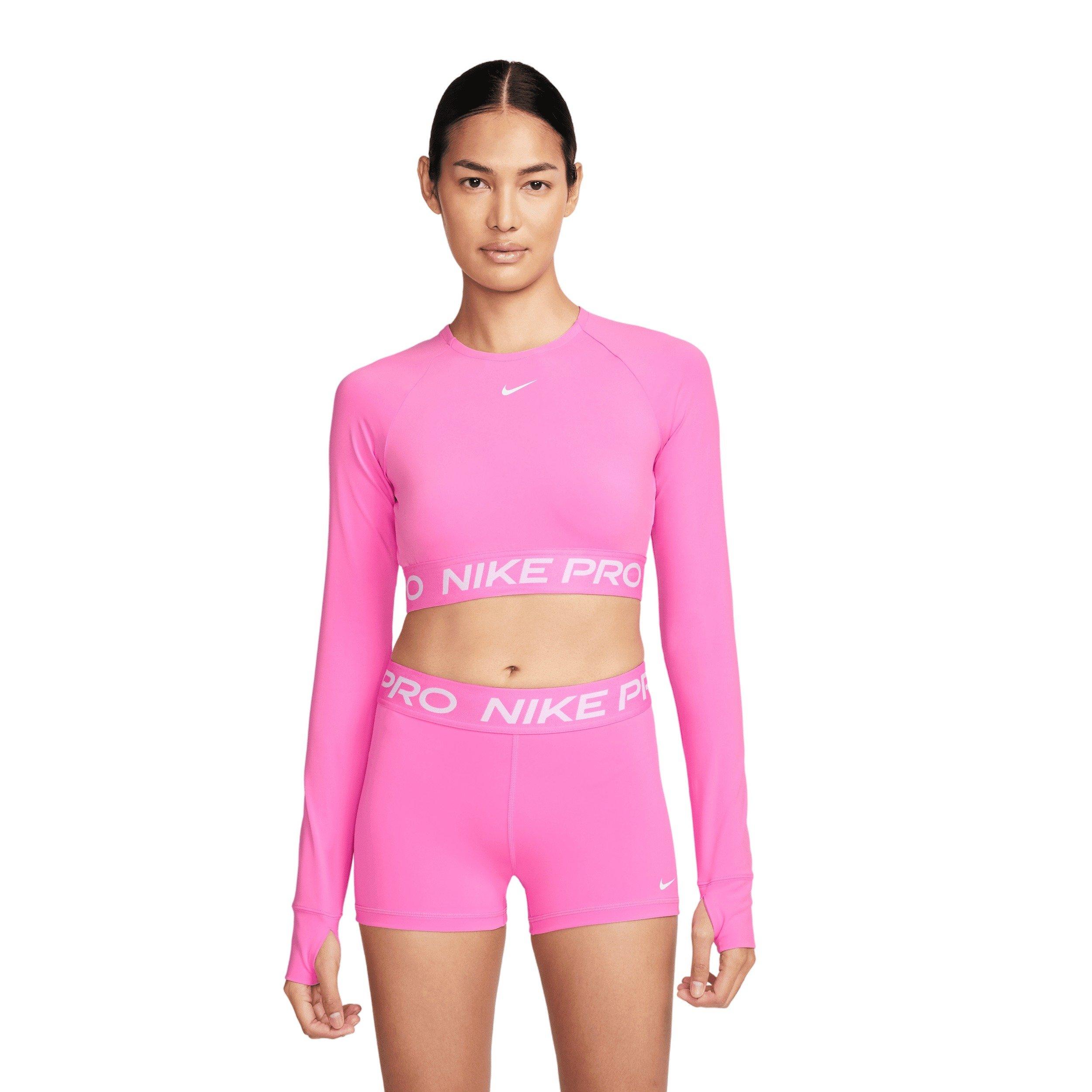Nike Women's Pro Dri-FIT Cropped Long-Sleeve Top -Pink - PINK Thumbnail View 1