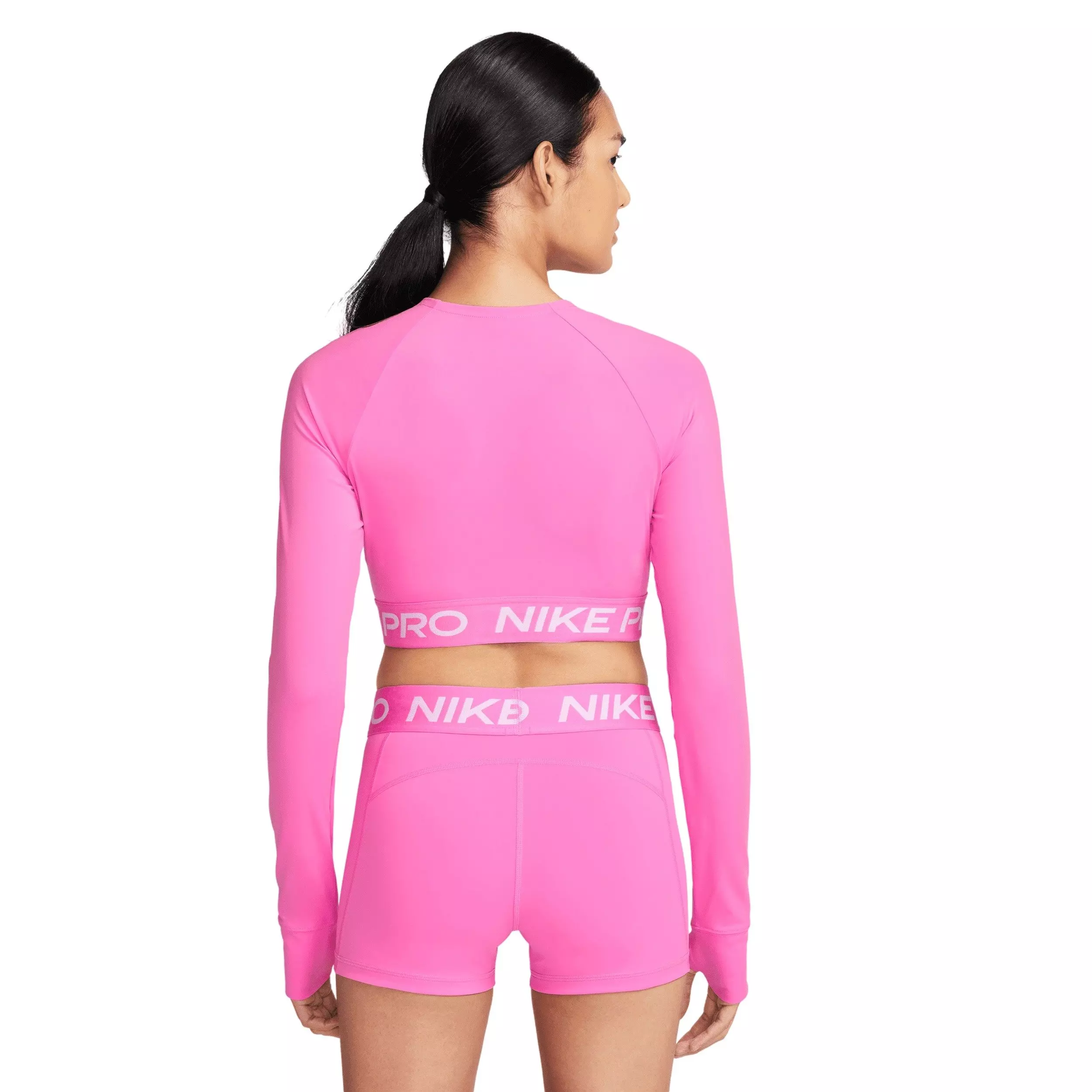 Nike Women's Pro Dri-FIT Cropped Long-Sleeve Top -Pink - PINK