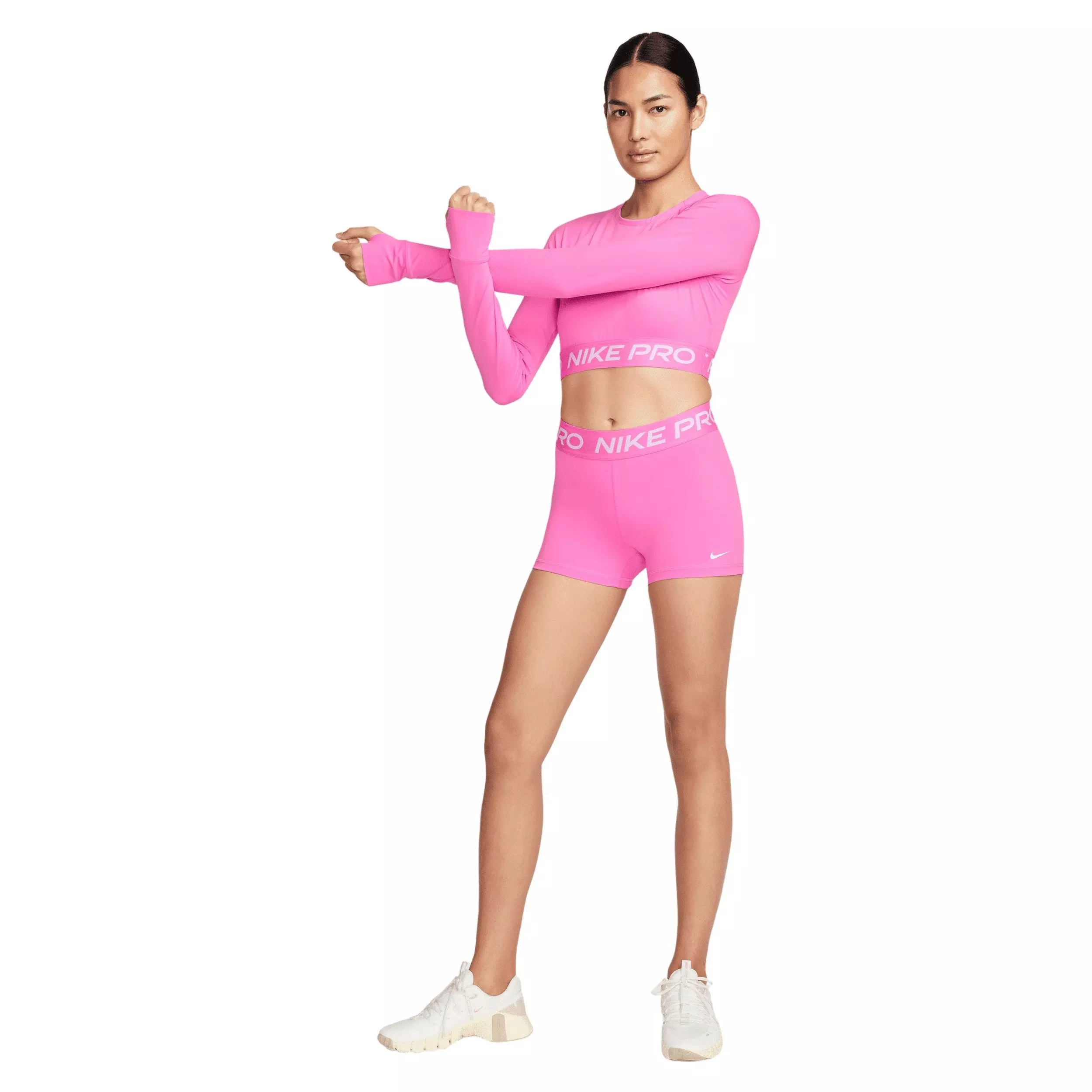Nike Women's Pro Dri-FIT Cropped Long-Sleeve Top -Pink - PINK