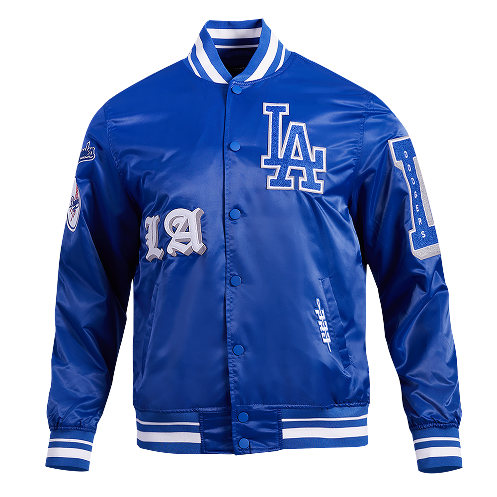 Pro Standard Men's MLB Los Angeles Dodgers Old English Rib Satin Varsity Jacket -Blue - BLUE Thumbnail View 1