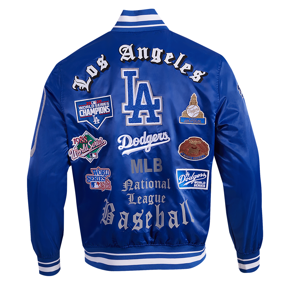 Pro Standard Men's MLB Los Angeles Dodgers Old English Rib Satin Varsity Jacket - Blue - BLUE Thumbnail View 2