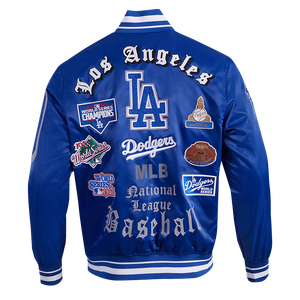 Pro Standard Men's MLB Los Angeles Dodgers Old English Rib Satin Varsity Jacket -Blue