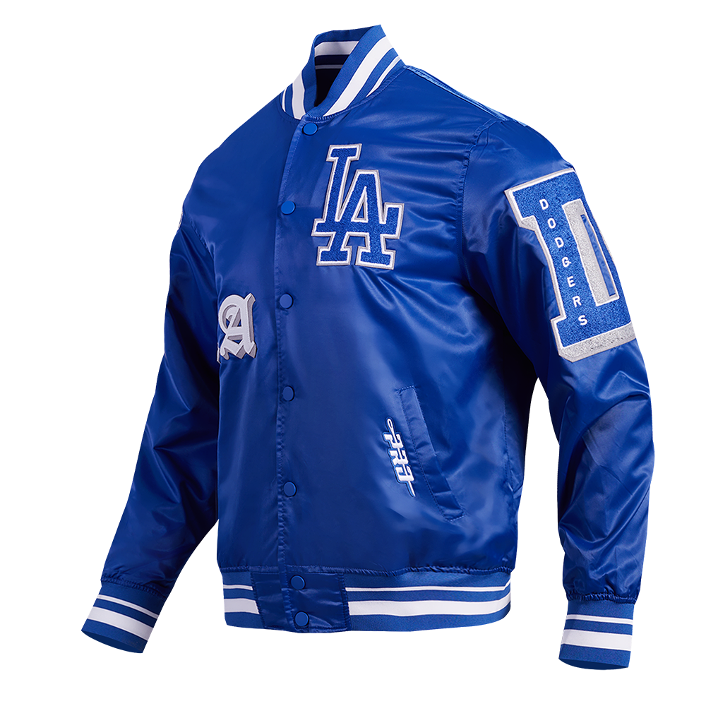 Pro Standard Men's MLB Los Angeles Dodgers Old English Rib Satin Varsity Jacket - Blue - BLUE Thumbnail View 3