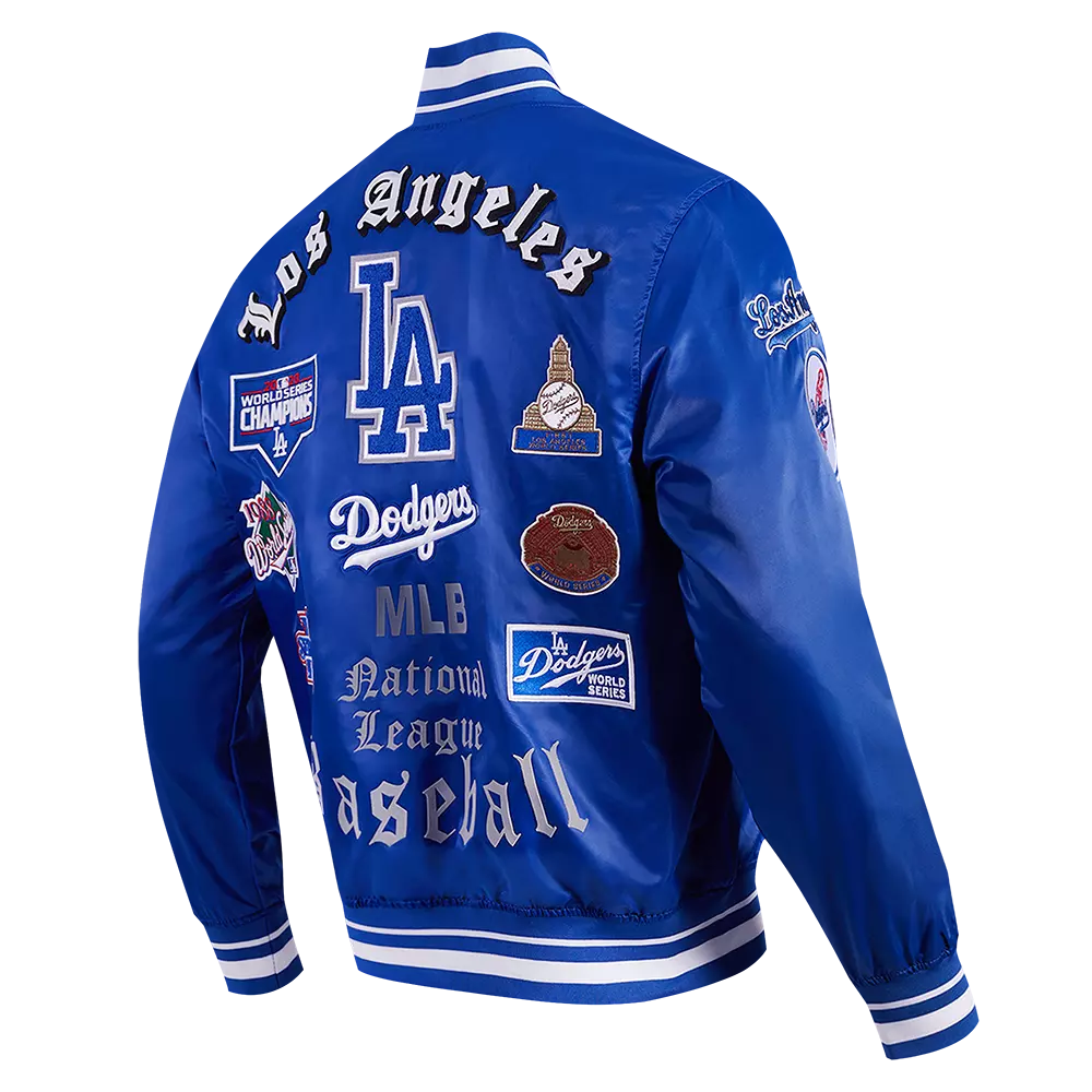 Pro Standard Men's MLB Los Angeles Dodgers Old English Rib Satin Varsity Jacket - Blue - BLUE