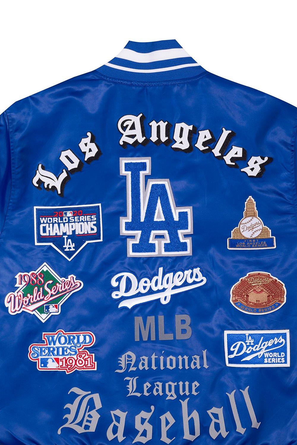 Pro Standard Men's MLB Los Angeles Dodgers Old English Rib Satin Varsity Jacket -Blue - BLUE Thumbnail View 5