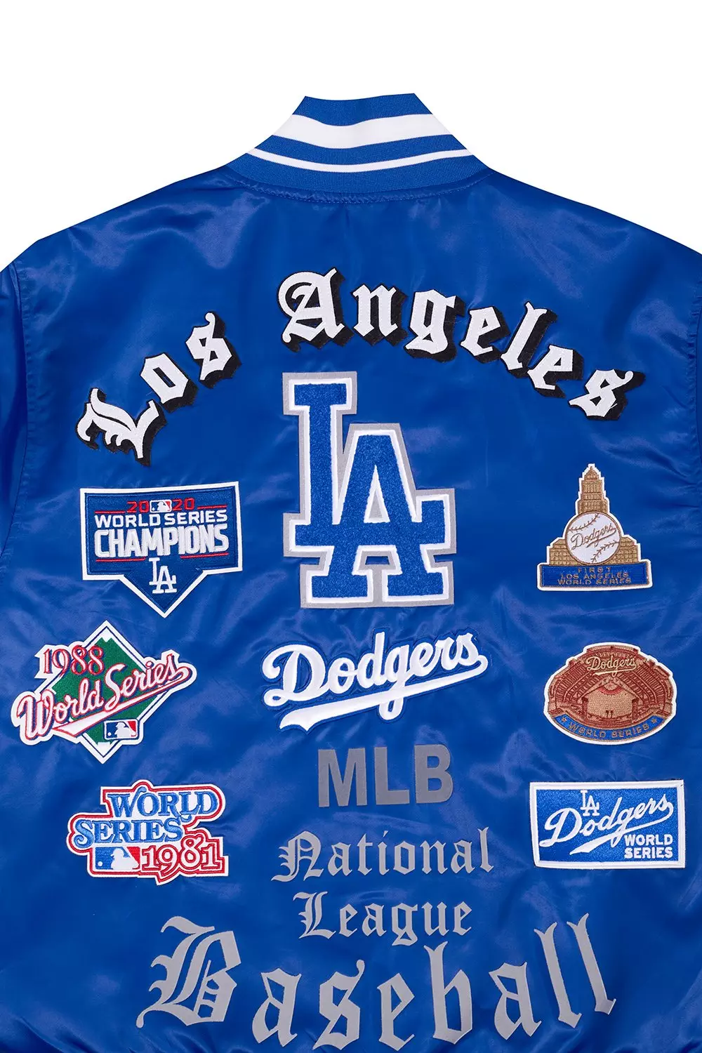 Pro Standard Men's MLB Los Angeles Dodgers Old English Rib Satin Varsity Jacket -Blue - BLUE