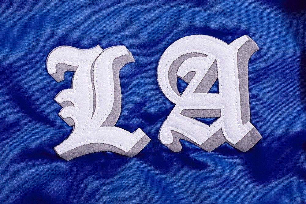 Pro Standard Men's MLB Los Angeles Dodgers Old English Rib Satin Varsity Jacket -Blue - BLUE Thumbnail View 7