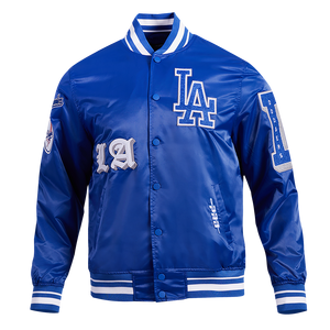 Pro Standard Men's MLB Los Angeles Dodgers Old English Rib Satin Varsity Jacket -Blue