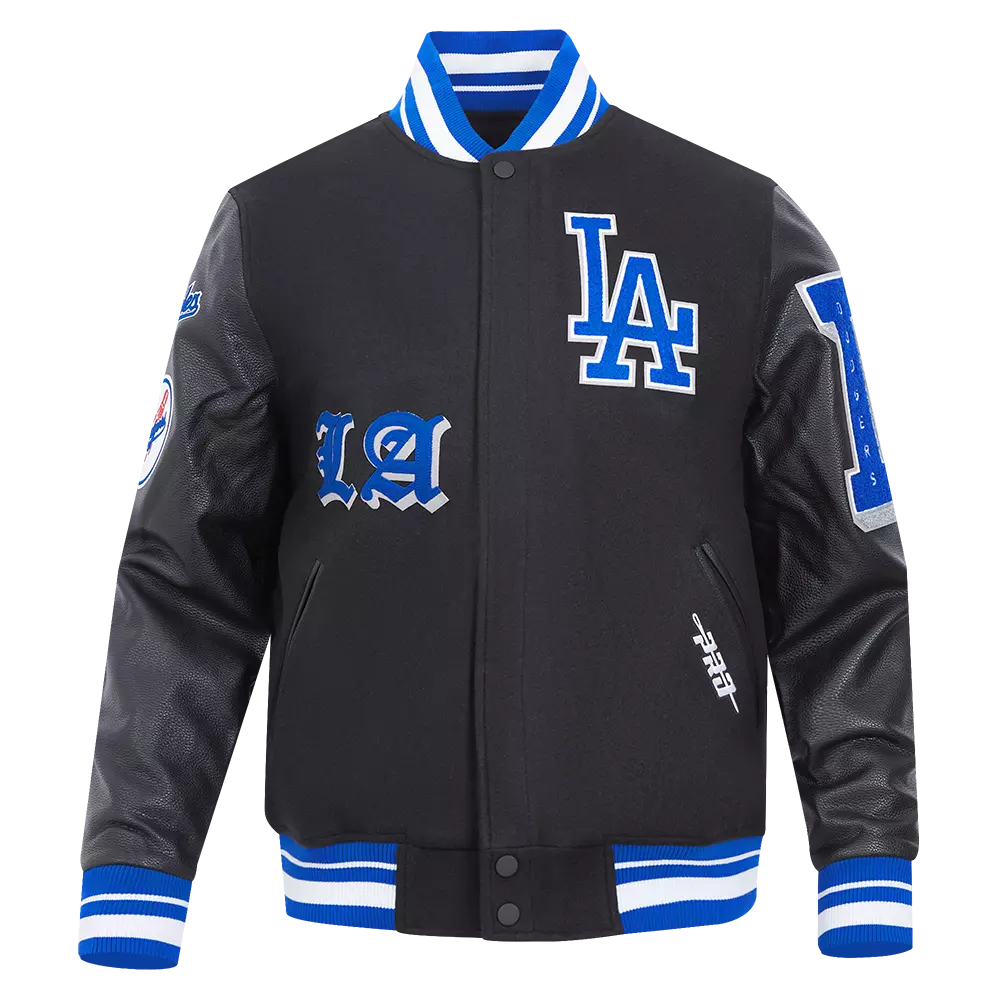 Pro Standard Men's MLB Los Angeles Dodgers Old English Rib Wool Varsity Jacket -Black/Blue - BLACK/BLUE