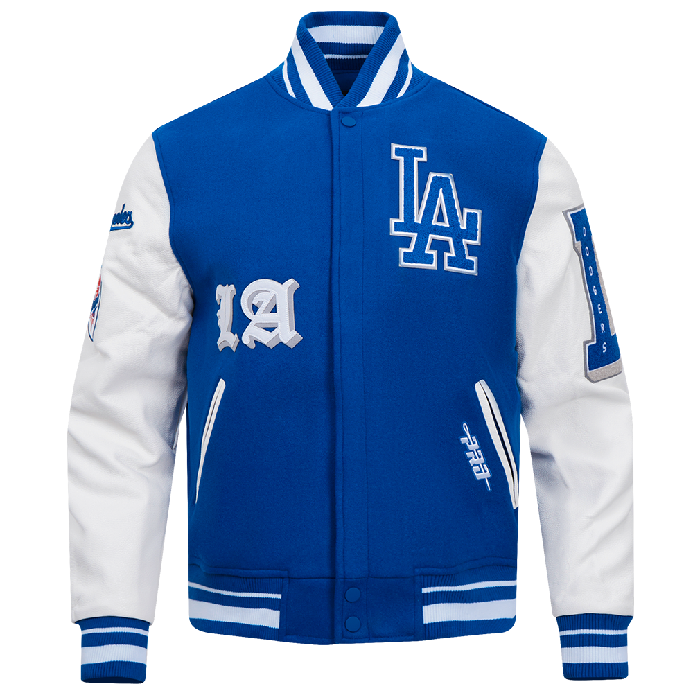 Pro Standard Men's MLB Los Angeles Dodgers Old English Rib Wool Varsity Jacket - Blue/White - BLUE/WHITE Thumbnail View 1