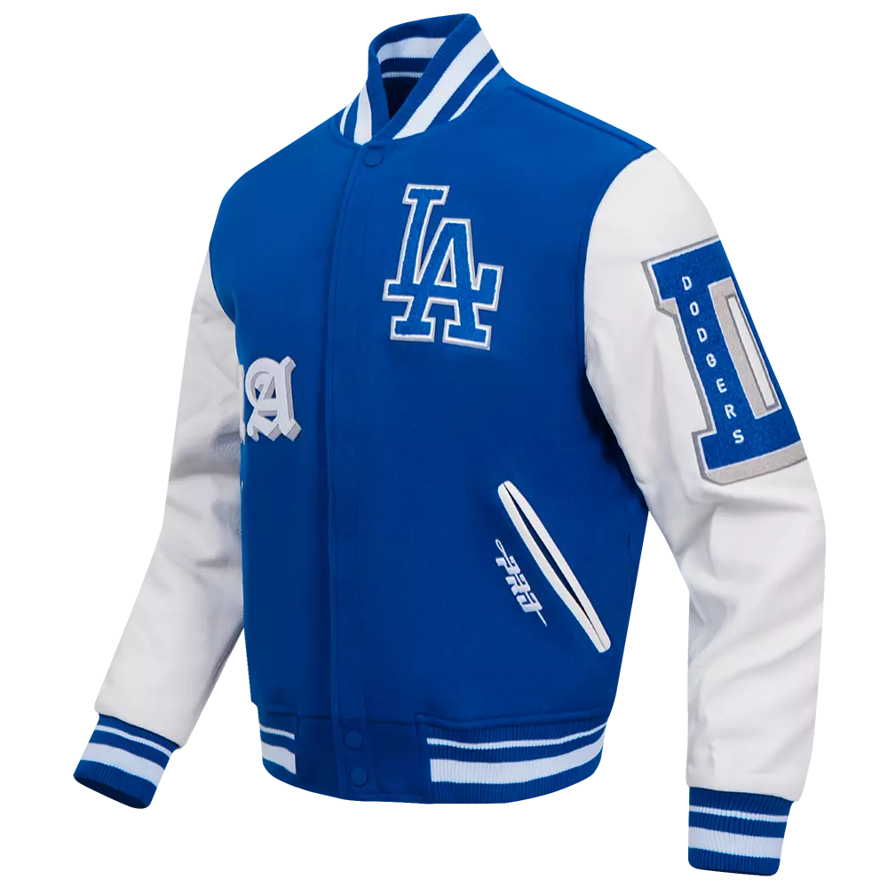 Pro Standard Men's MLB Los Angeles Dodgers Old English Rib Wool Varsity Jacket -Blue/White - BLUE/WHITE