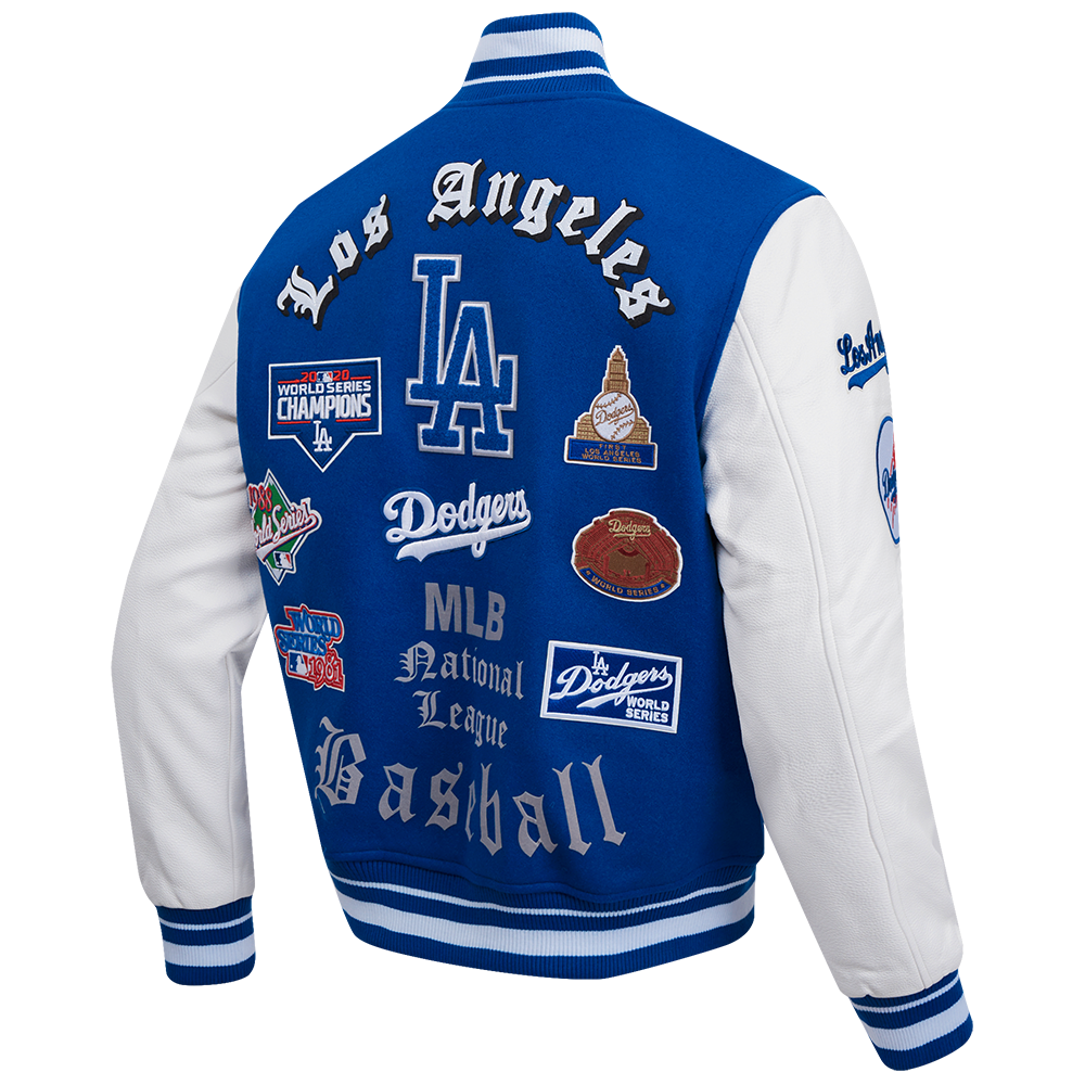 Pro Standard Men's MLB Los Angeles Dodgers Old English Rib Wool Varsity Jacket - Blue/White - BLUE/WHITE Thumbnail View 4