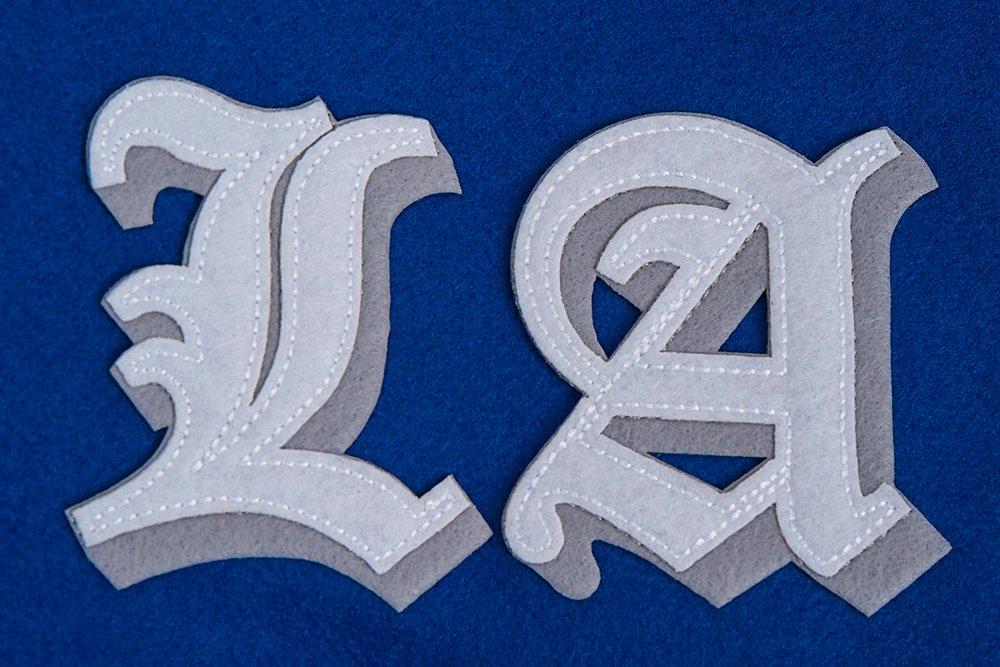 Pro Standard Men's MLB Los Angeles Dodgers Old English Rib Wool Varsity Jacket - Blue/White - BLUE/WHITE Thumbnail View 5