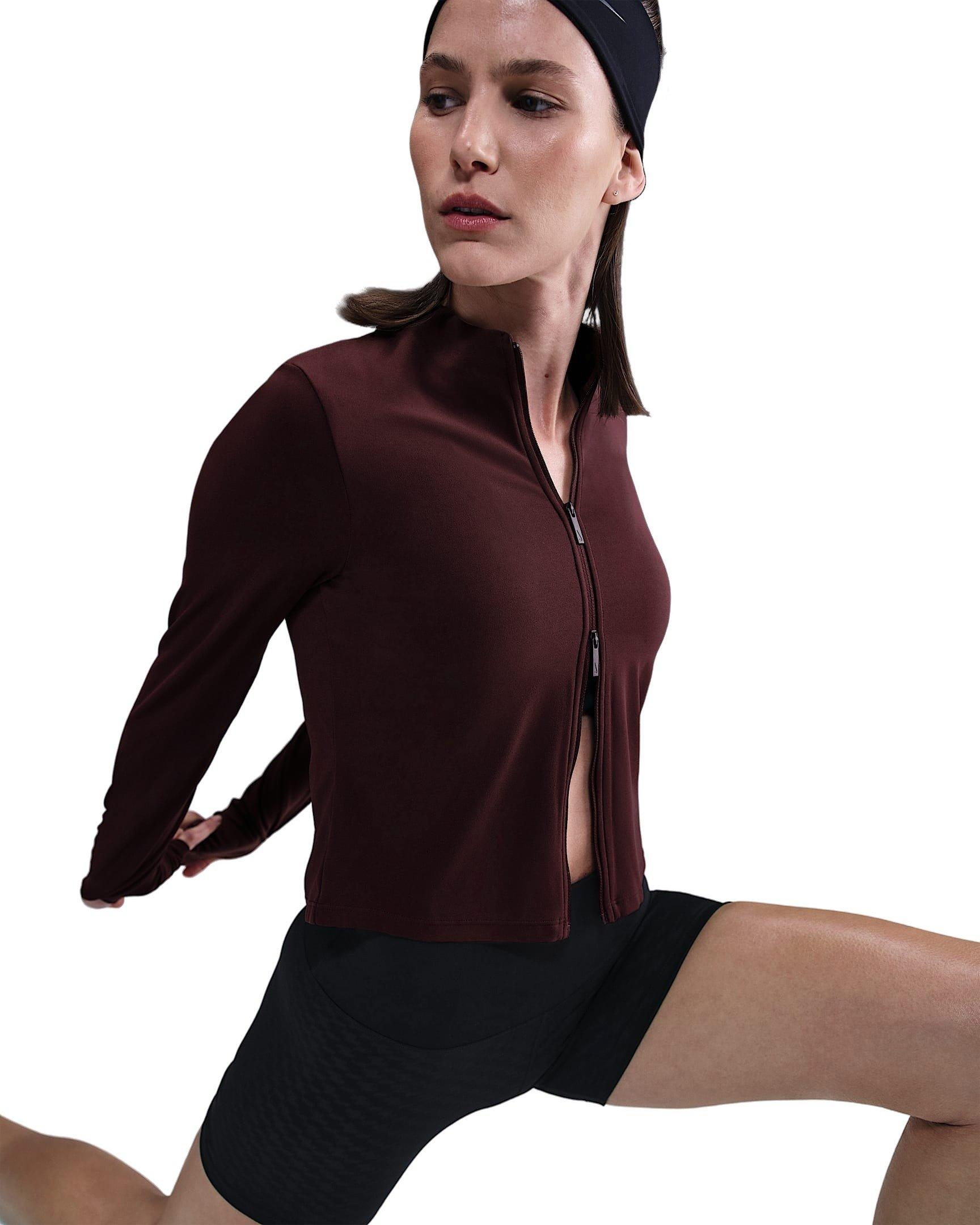 Nike Women's Zenvy Dri-FIT Full-Zip Long-Sleeve Jacket - Burgundy - BURGUNDY Thumbnail View 3