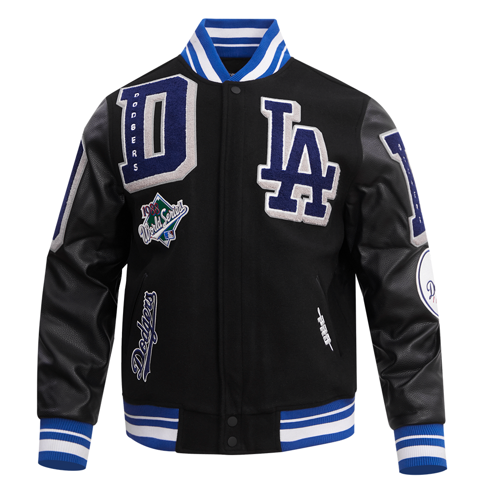 Pro Standard Men's MLB Los Angeles Dodgers Mashup Rib Wool Varsity Jacket - Black/Blue - BLACK/BLUE Thumbnail View 1