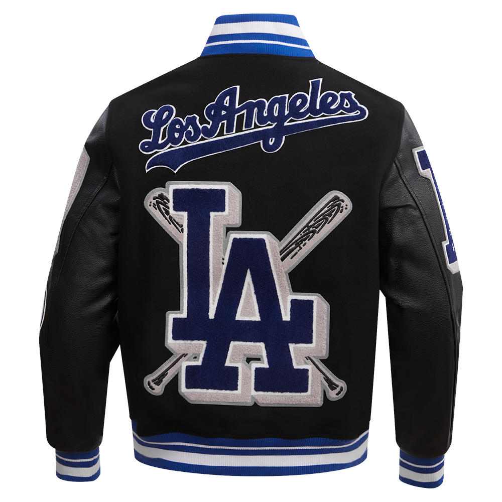 Pro Standard Men's MLB Los Angeles Dodgers Mashup Rib Wool Varsity Jacket - Black/Blue - BLACK/BLUE Thumbnail View 2