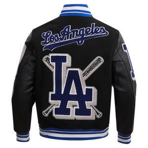 Pro Standard Men's MLB Los Angeles Dodgers Mashup Rib Wool Varsity Jacket -Black/Blue