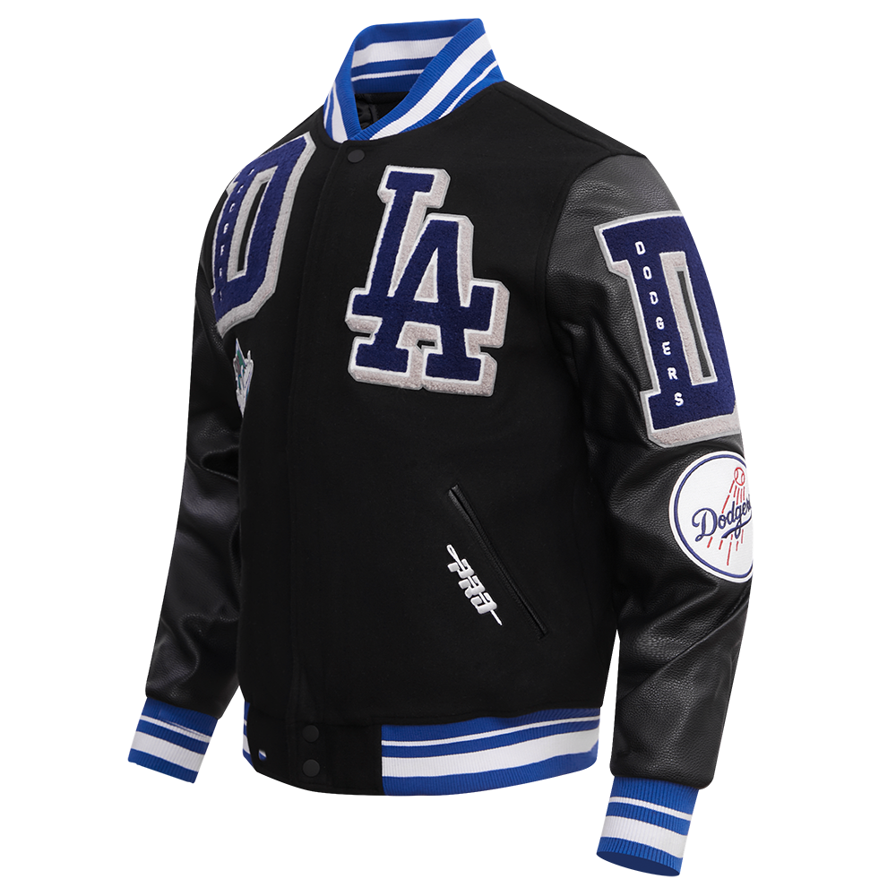 Pro Standard Men's MLB Los Angeles Dodgers Mashup Rib Wool Varsity Jacket -Black/Blue - BLACK/BLUE Thumbnail View 3