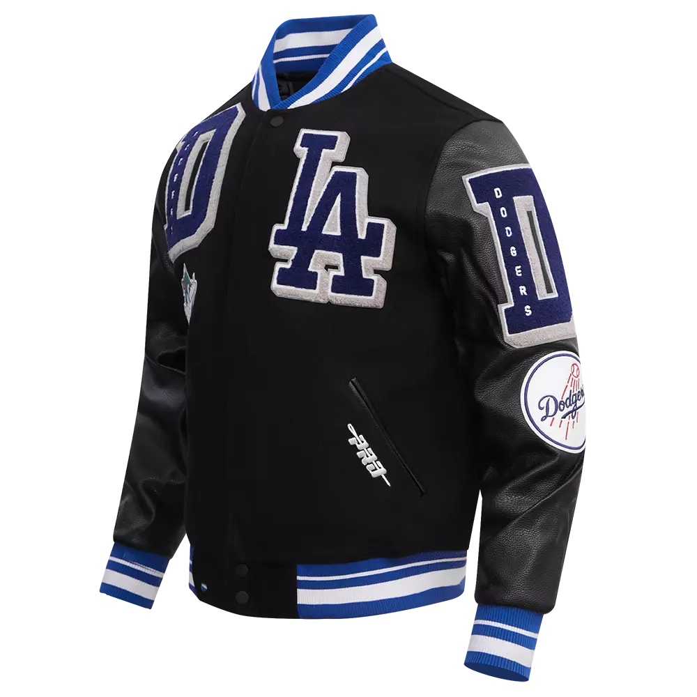 Pro Standard Men's MLB Los Angeles Dodgers Mashup Rib Wool Varsity Jacket -Black/Blue - BLACK/BLUE