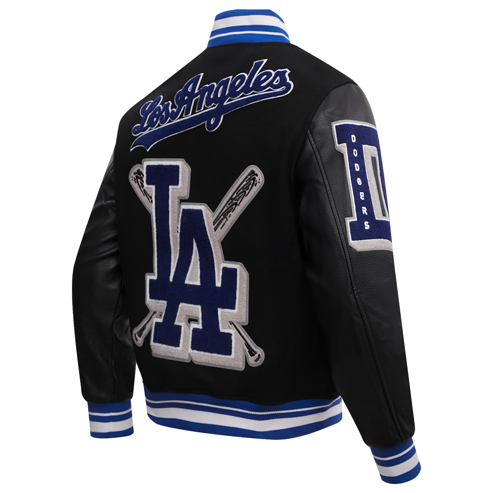Pro Standard Men's MLB Los Angeles Dodgers Mashup Rib Wool Varsity Jacket -Black/Blue - BLACK/BLUE Thumbnail View 4