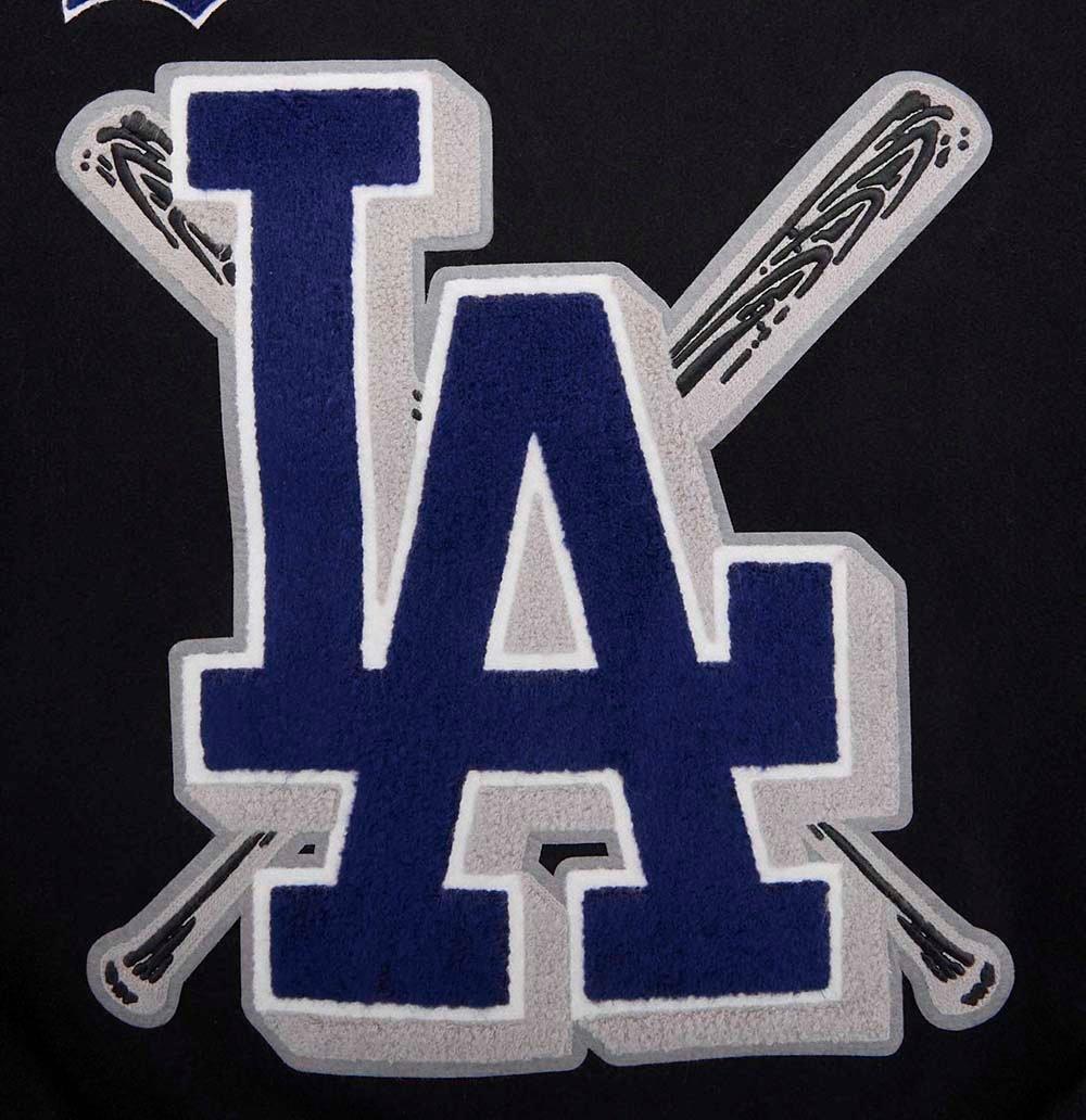 Pro Standard Men's MLB Los Angeles Dodgers Mashup Rib Wool Varsity Jacket -Black/Blue - BLACK/BLUE Thumbnail View 6