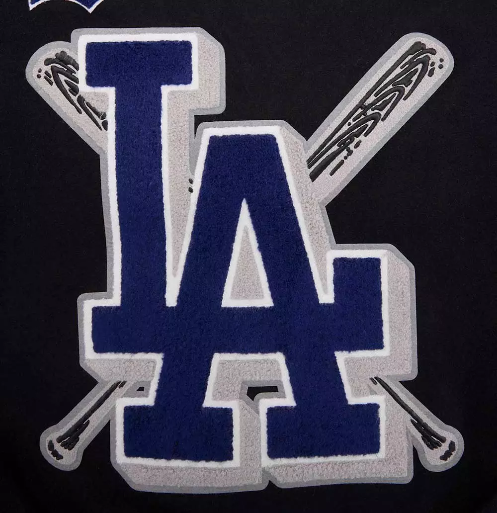 Pro Standard Men's MLB Los Angeles Dodgers Mashup Rib Wool Varsity Jacket -Black/Blue - BLACK/BLUE