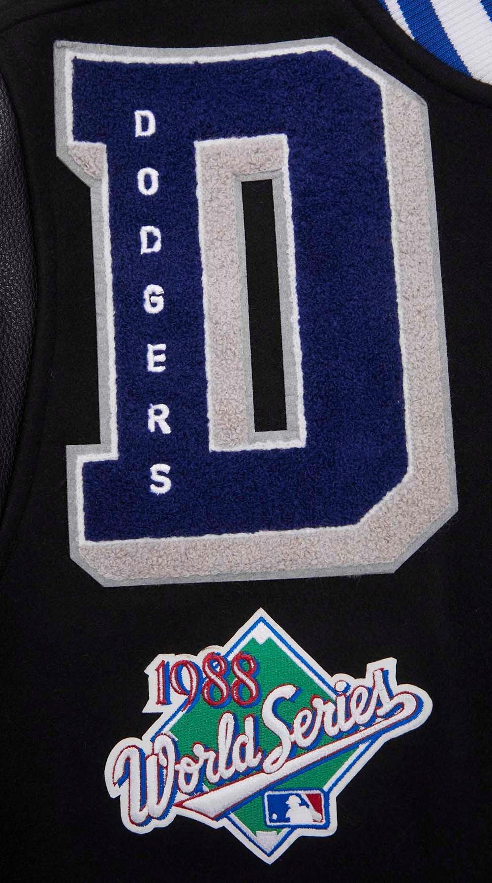 Pro Standard Men's MLB Los Angeles Dodgers Mashup Rib Wool Varsity Jacket -Black/Blue - BLACK/BLUE Thumbnail View 9