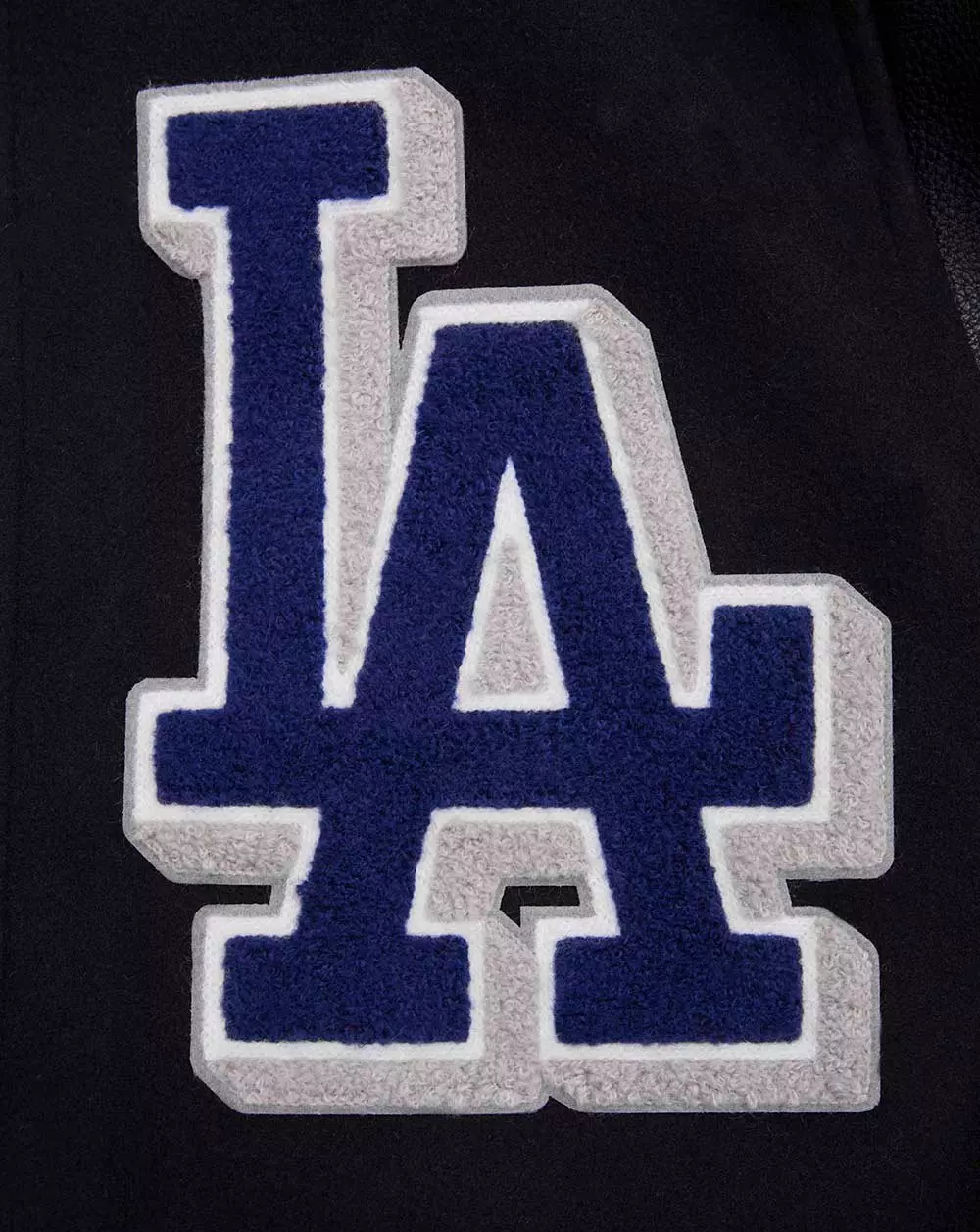 Pro Standard Men's MLB Los Angeles Dodgers Mashup Rib Wool Varsity Jacket -Black/Blue - BLACK/BLUE