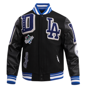 Pro Standard Men's MLB Los Angeles Dodgers Mashup Rib Wool Varsity Jacket -Black/Blue