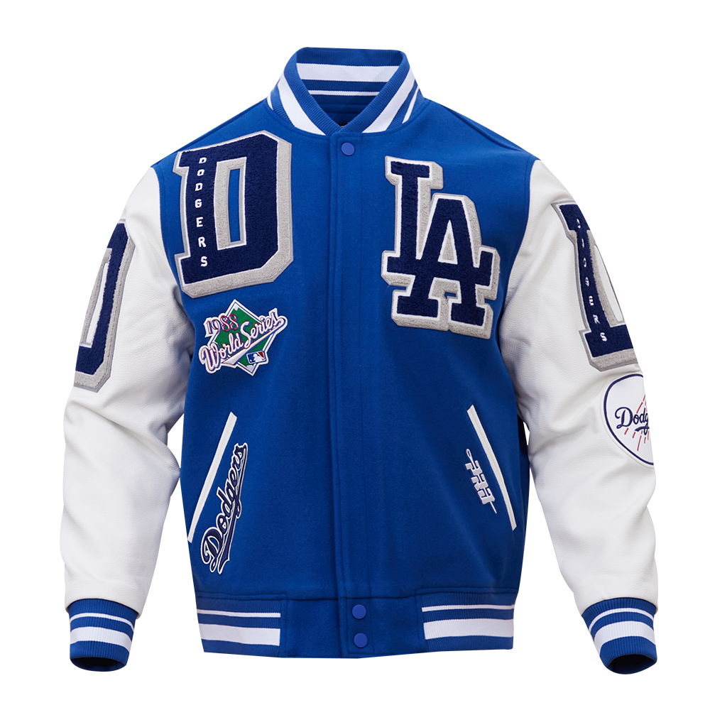 Pro Standard Men's MLB Los Angeles Dodgers Mashup Rib Wool Varsity Jacket -Blue/White - BLUE/WHITE Thumbnail View 1