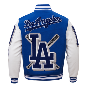 Pro Standard Men's MLB Los Angeles Dodgers Mashup Rib Wool Varsity Jacket -Blue/White