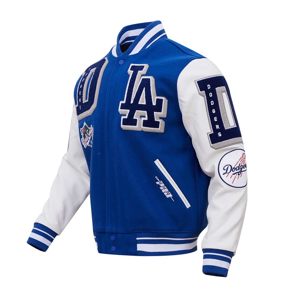 Pro Standard Men's MLB Los Angeles Dodgers Mashup Rib Wool Varsity Jacket -Blue/White - BLUE/WHITE Thumbnail View 3